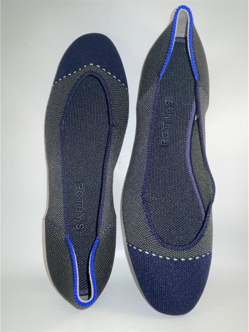 Rothy's The Square Burnt Green Navy Shoes Flat Size 8.5 New